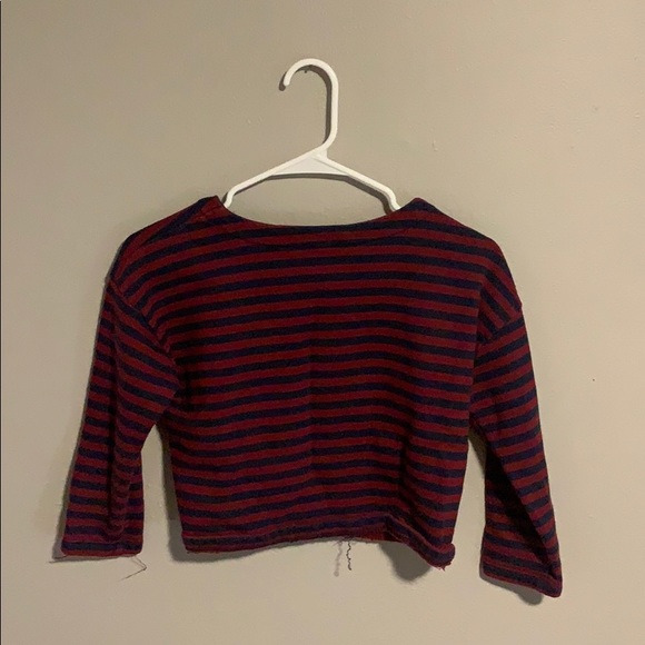 Forever 21 Maroon/Blue Striped Cropped T-Shirt S - Picture 2 of 4